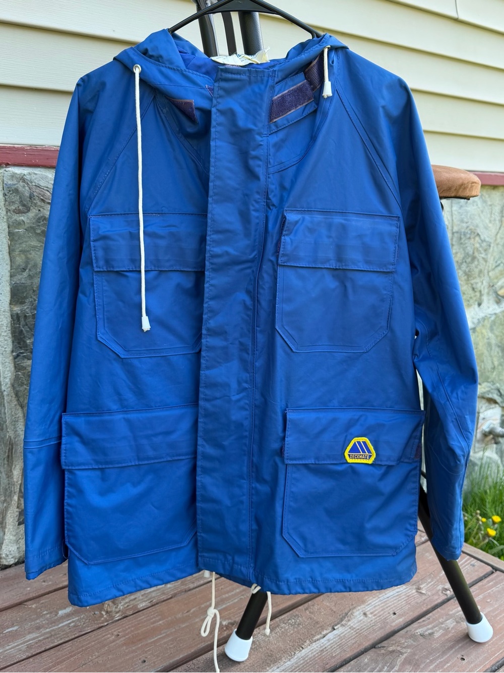 Blue Hooded Men's Slicker Rain Jacket